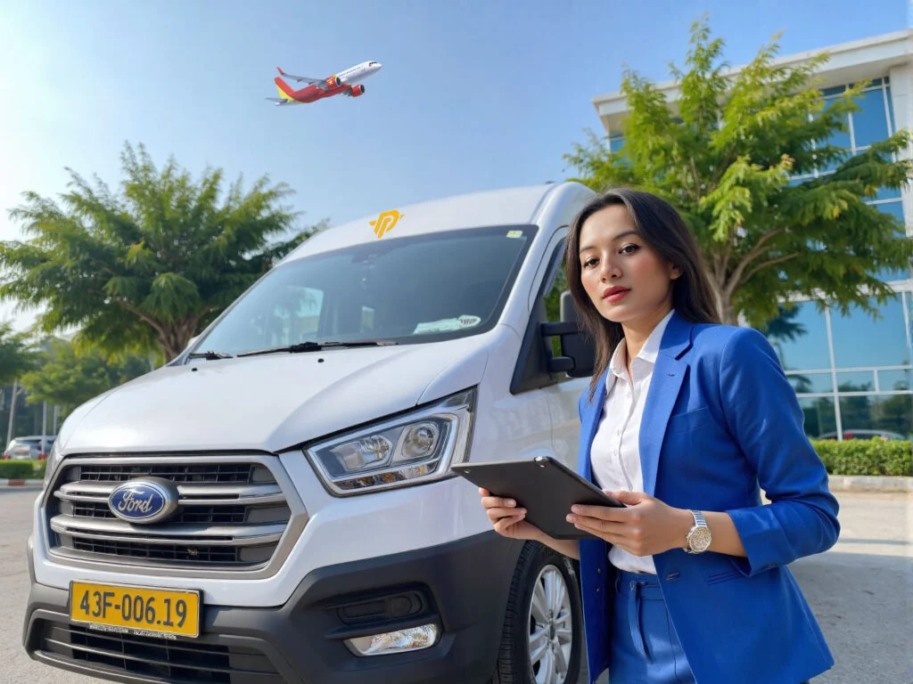 Người cầm máy tính bảng bên xe Ford